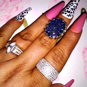 14k Solid Yellow Gold Blue Druzy Ring